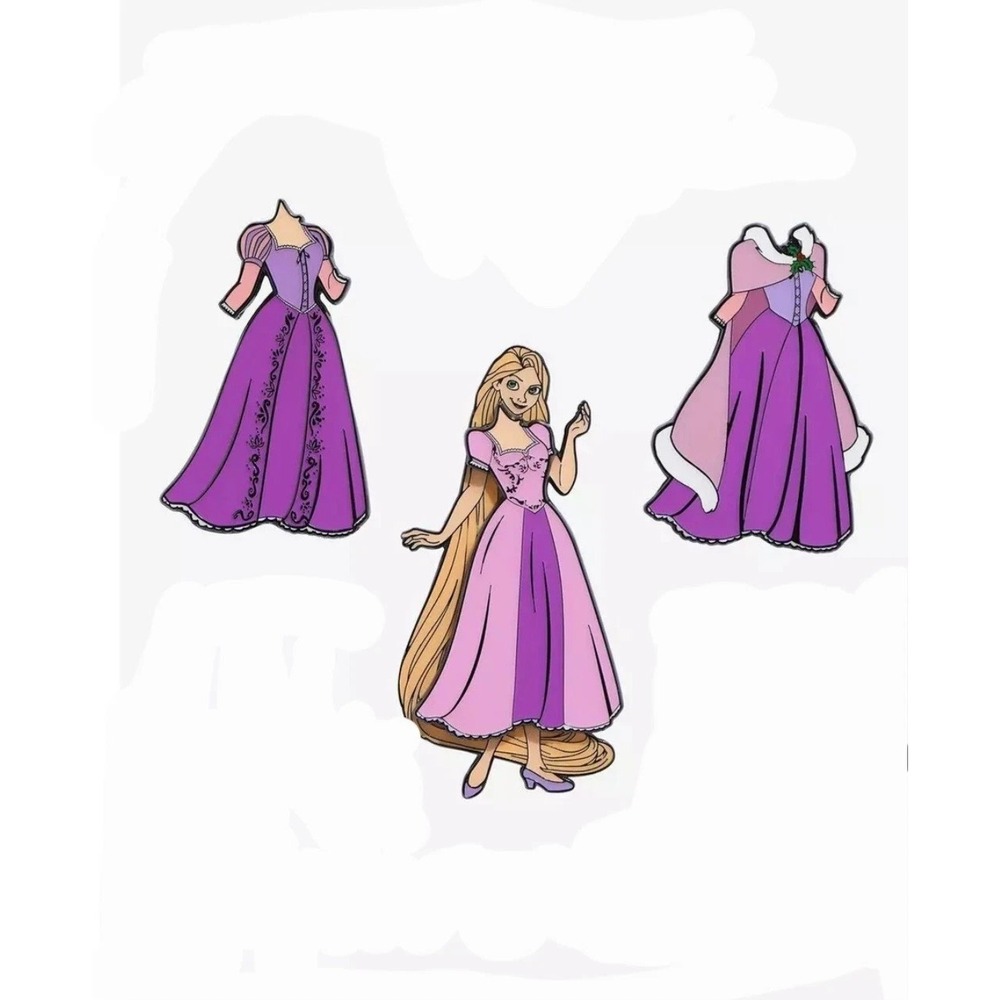 NEW Disney Tangled  Interchangeable Magnetic Paper Doll Dress Enamel Pin Set! - Picture 2 of 2